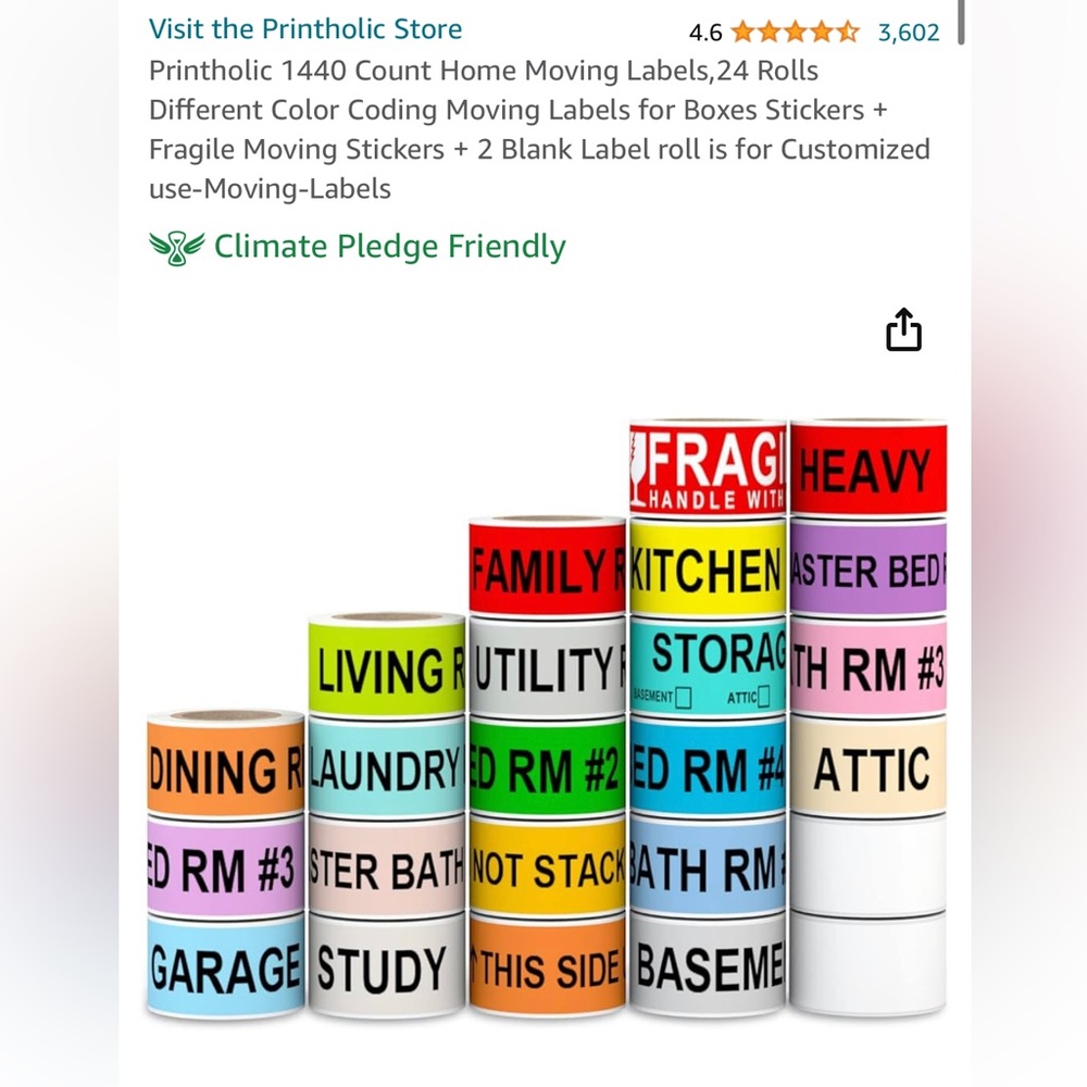 BNIB Color coded Moving labels